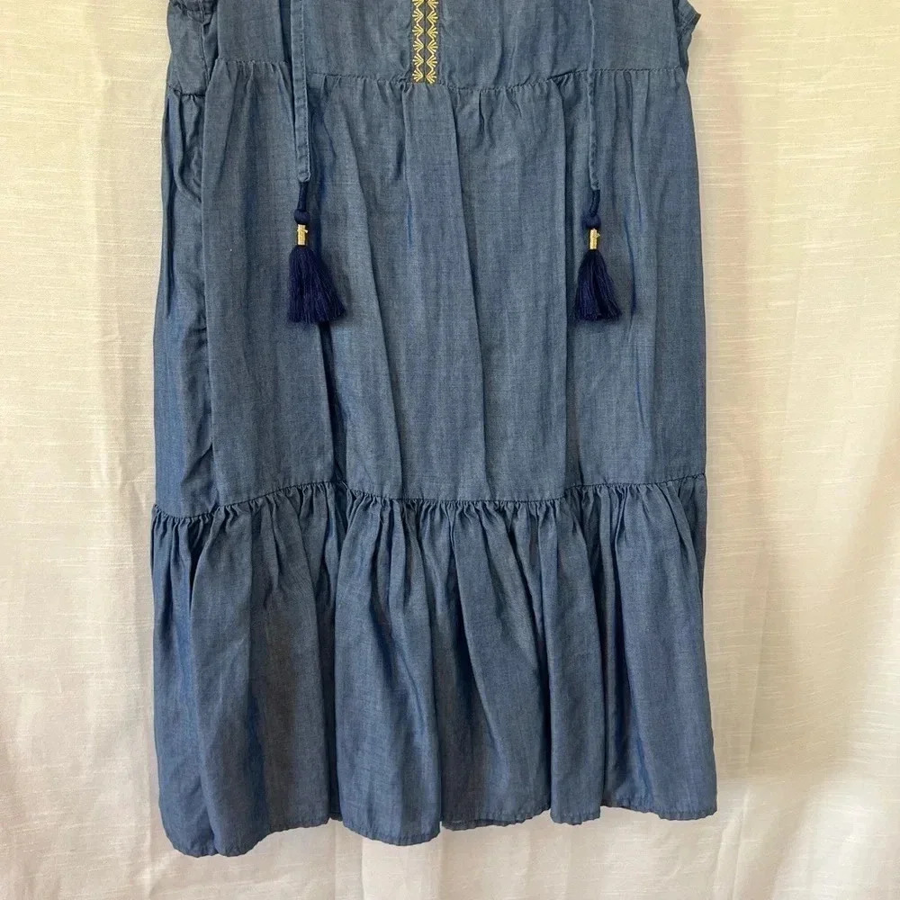 Tommy Bahama Women's Blue Boho Embroidered Tassel Tiered Tencel Dress - Picture 8 of 8